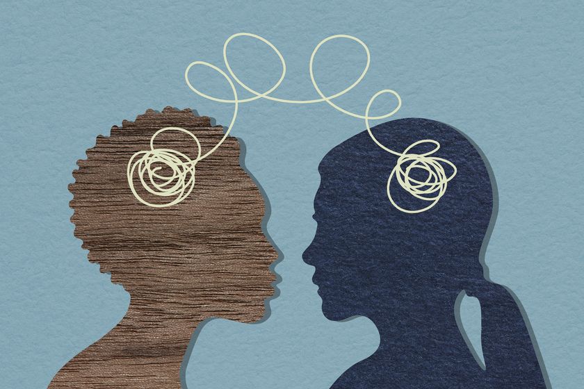 two people with string coming out of their heads joining them together