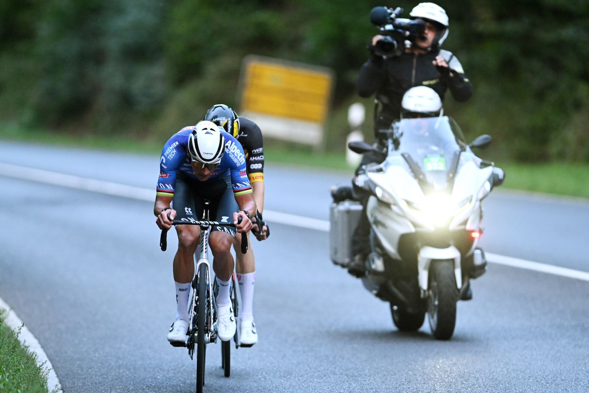 Mathieu van der Poel in a late-race breakaway with 4km to go at the Tour de Luxembourg's opening stage