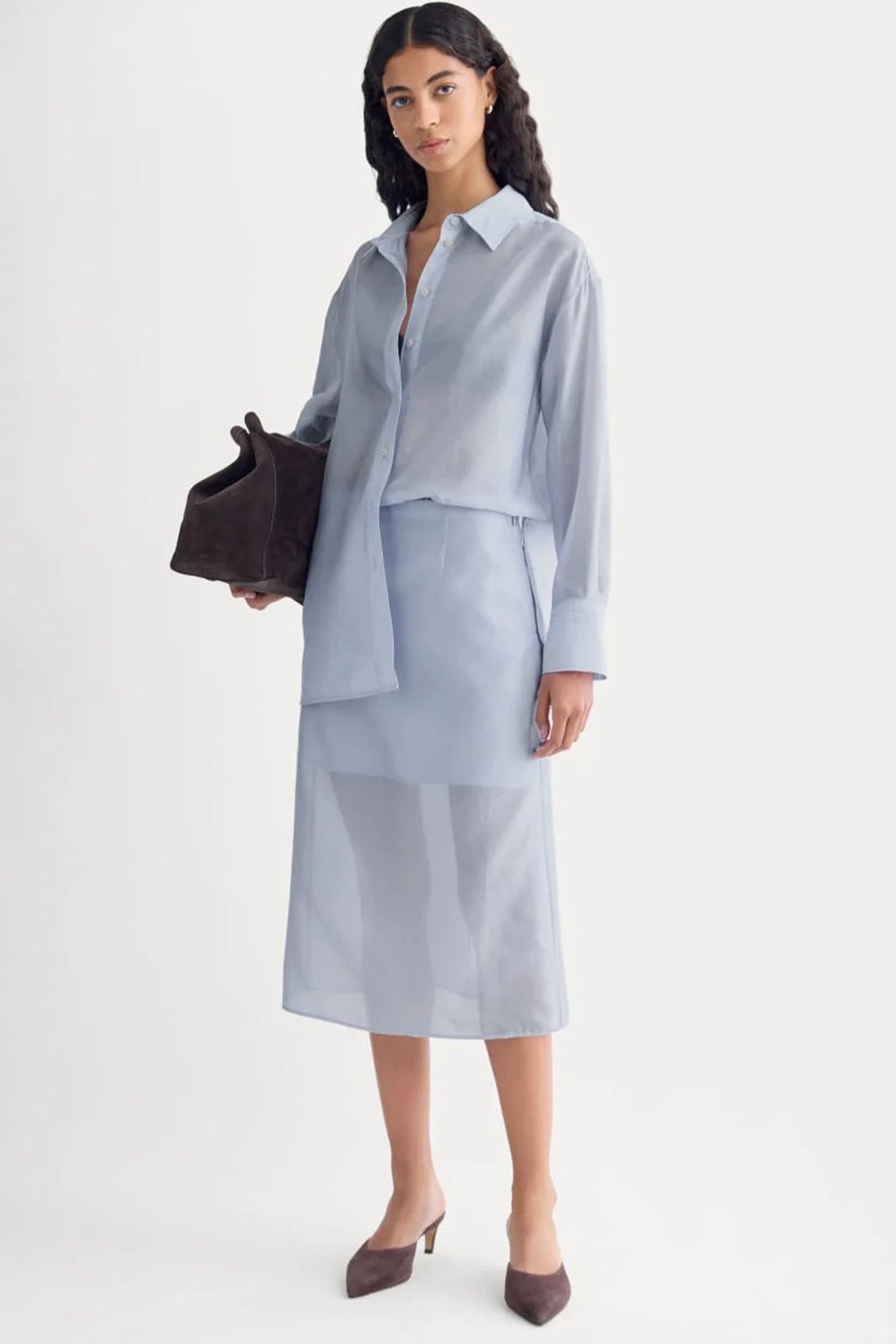 Midi Skirt in Cotton-Silk Organza