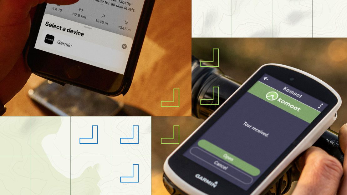 Person using Komoot Send to Device with a Garmin bike computer