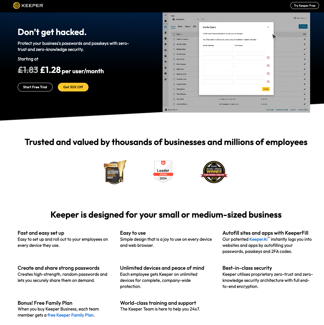 Keeper Security's web page