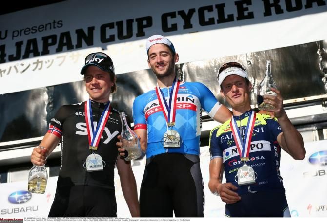 Nathan Haas (Garmin-Sharp) smiles on the podium