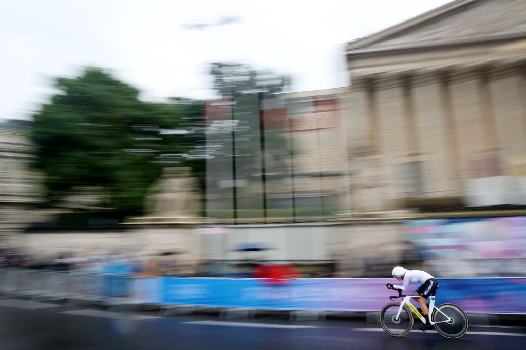 PARIS FRANCE JULY 27 Kim Cadzow of Team New Zealand competes near to the Assemblee Nationale during the Womens Individual Time Trial on day one of the Olympic Games Paris 2024 at Pont Alexandre III on July 27 2024 in Paris France Photo by Jared C TiltonGetty Images