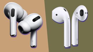 The Apple AirPods Pro next to the original Apple AirPods 2019