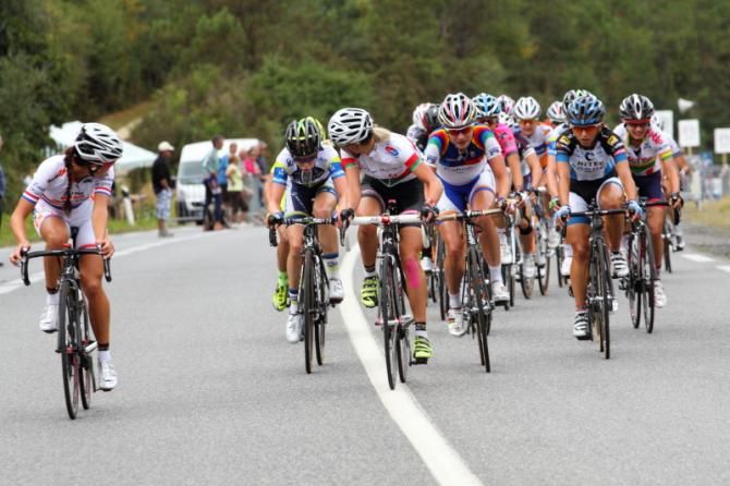 National champions Elizabeth Armitstead (Boels Dolmans) and Alena Amialiusik (BePink) check on their joint attack at the front - some dangerous riders remain