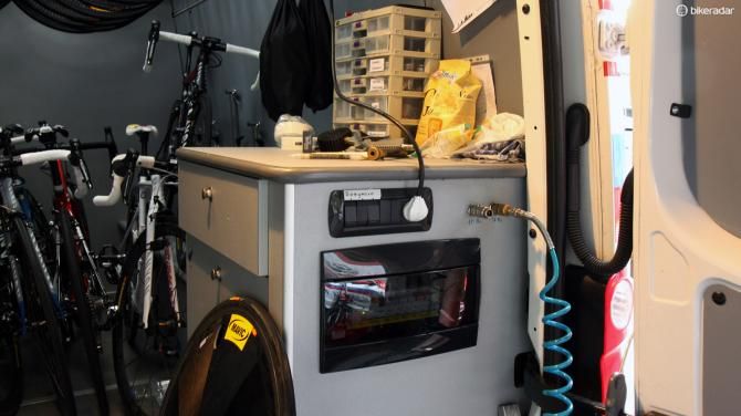 This custom enclosure is basically a distribution point for electricity and compressed air