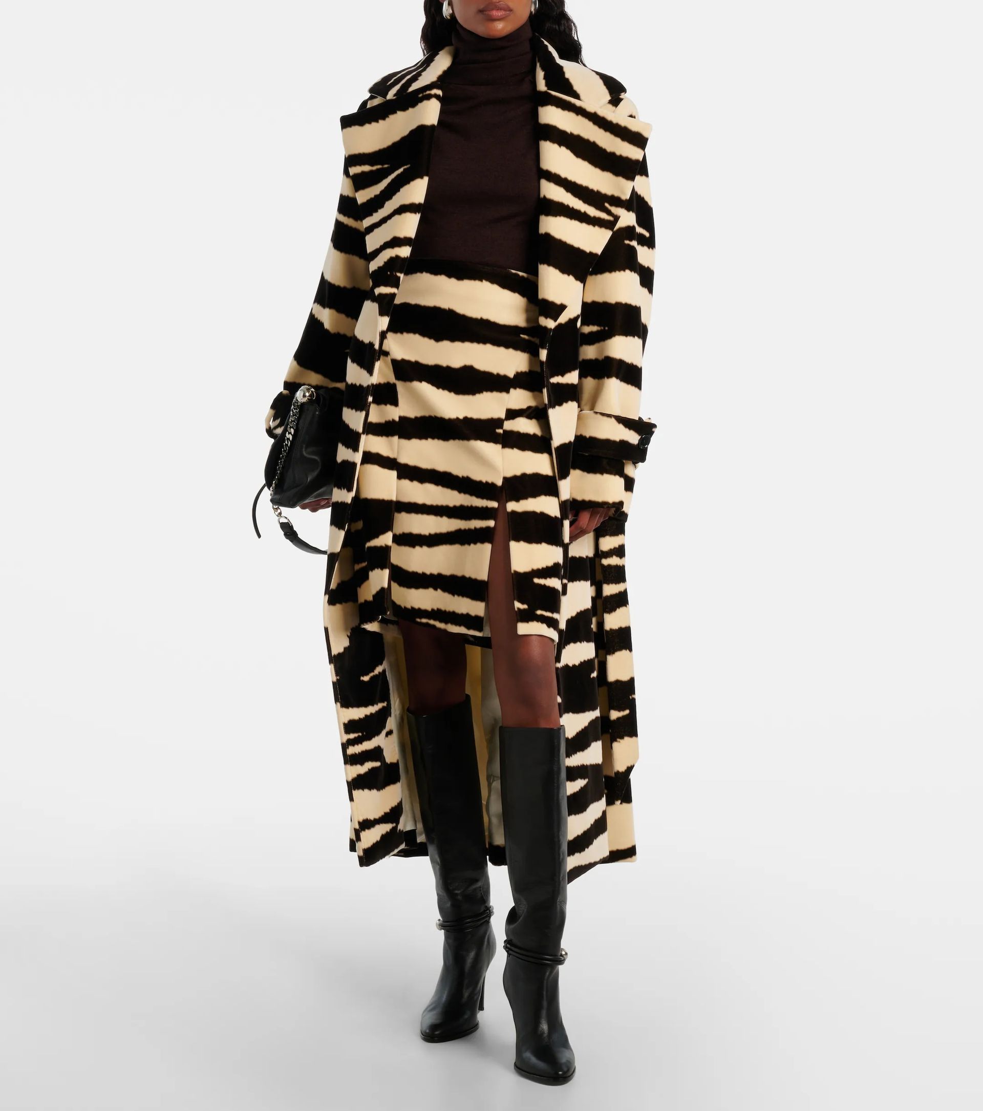 Nina Ricci, Zebra-Print Cotton Velvet Wrap Coat