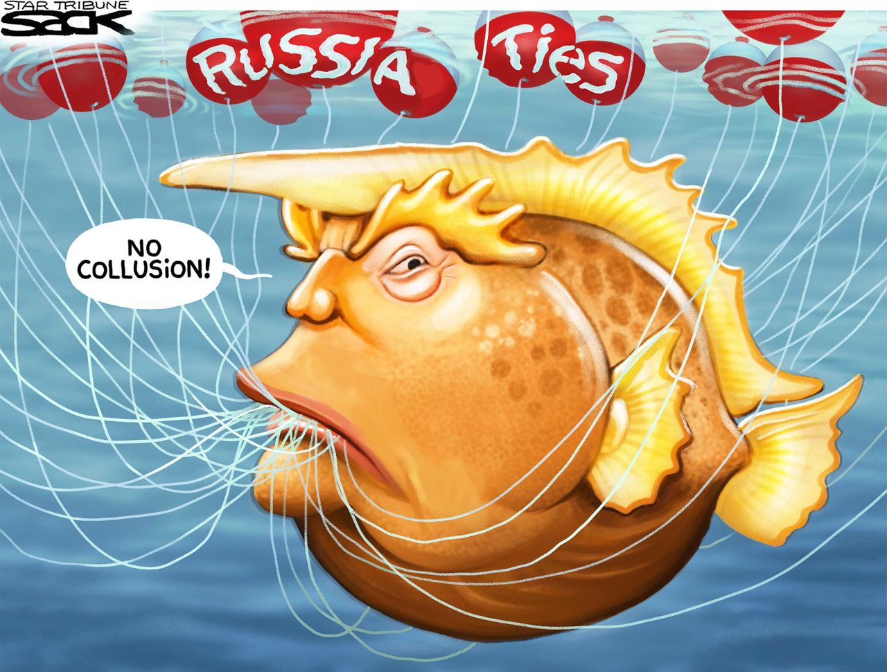 Political cartoon U.S. Trump Russia investigation collusion