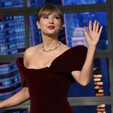 Taylor Swift wearing David Koma on the Late Show with Stephen Colbert