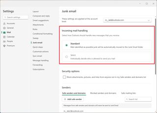 Outlook incoming mail handling