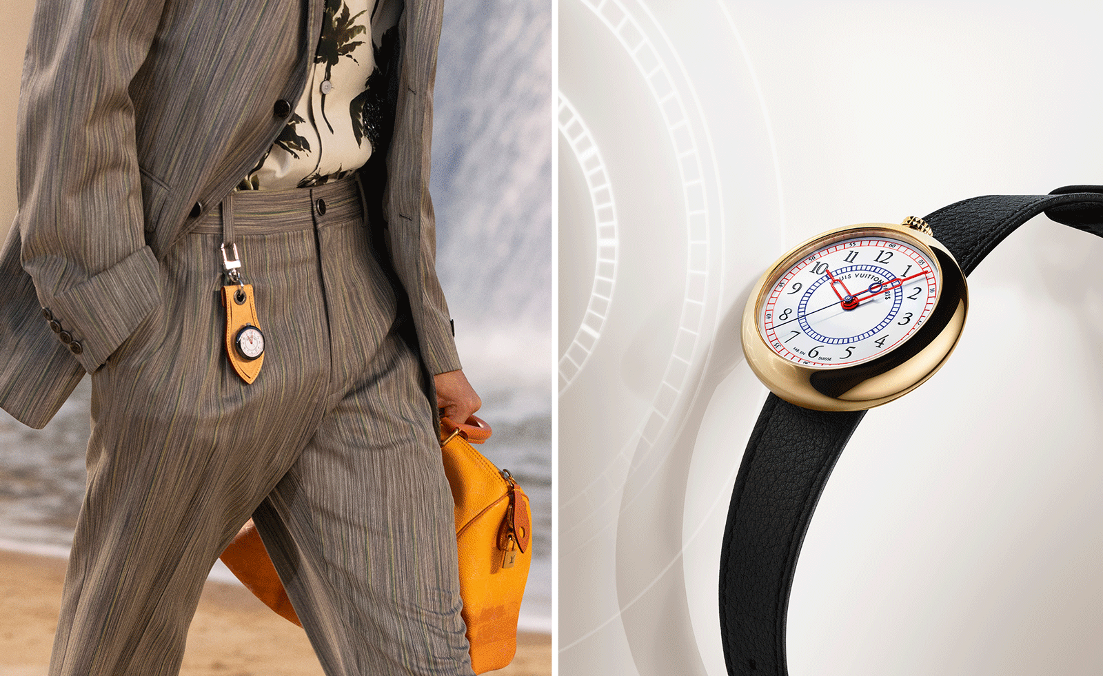 louis vuitton watch with white face and blue and red numerals