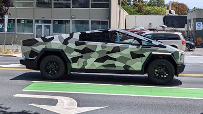 Tesla Cybertruck wrapped in camouflage