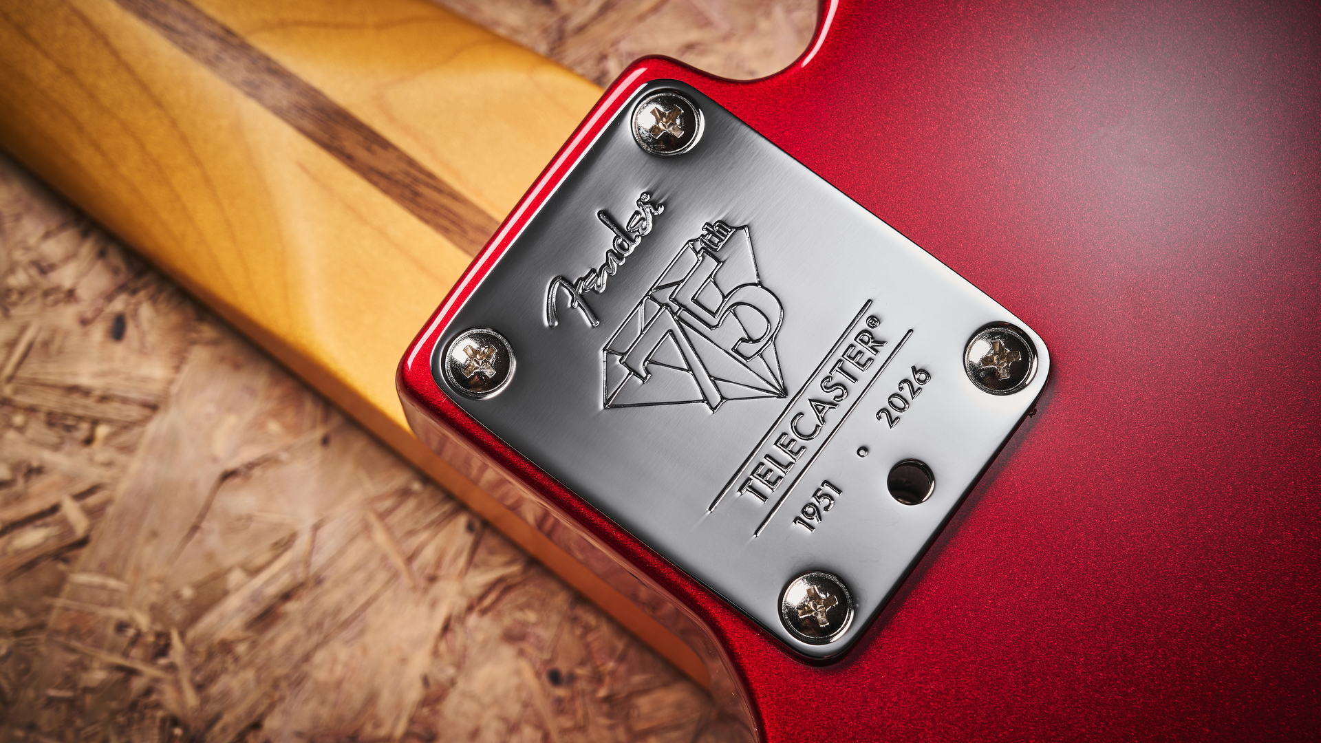 The neck plate of the Fender 75th Anniversary American Professional Classic Cabronita Telecaster