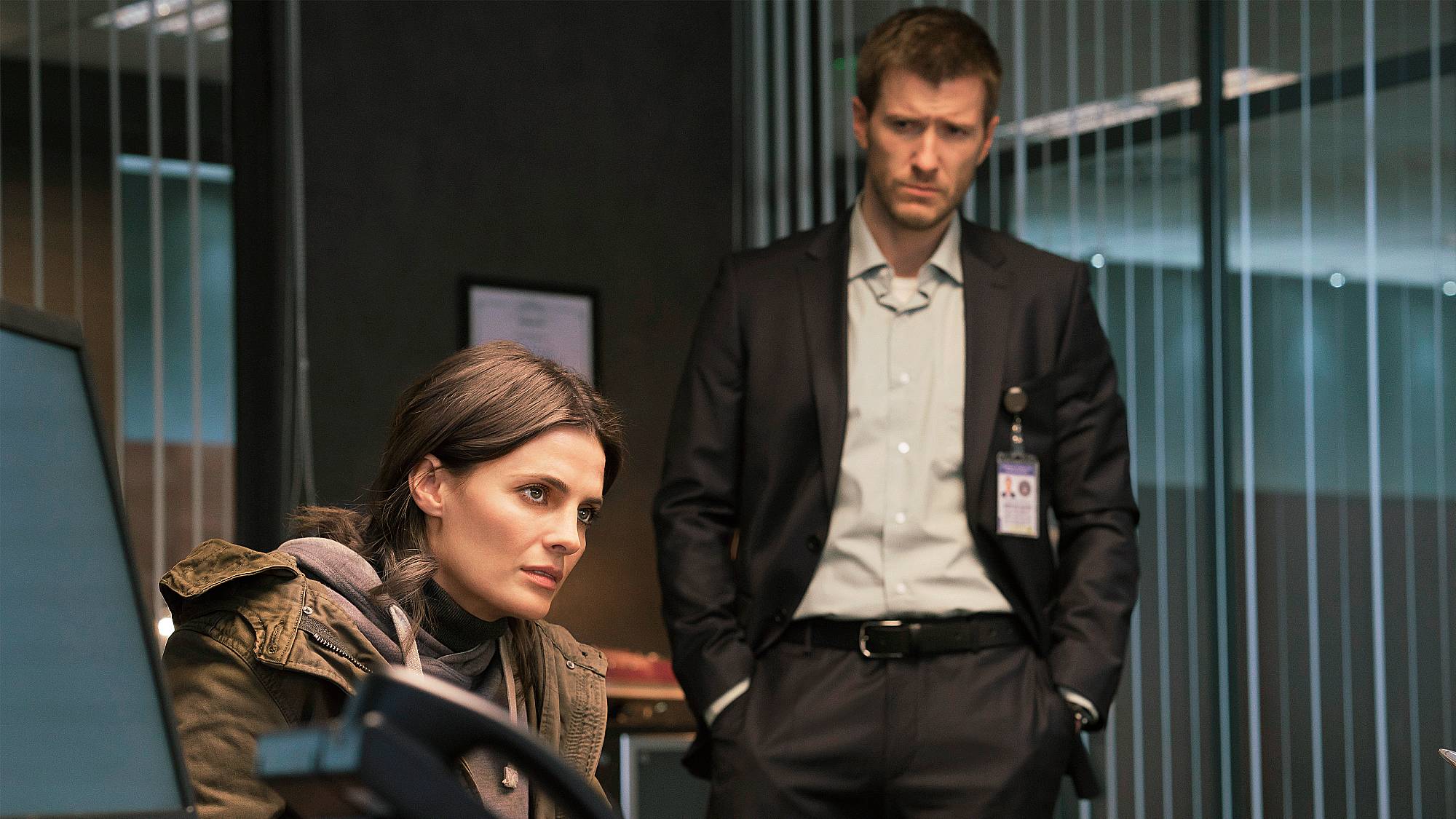Stana Katic as Emily Byrne and Patrick Heusinger as Nick Durand in &quot;Absentia&quot; season 1