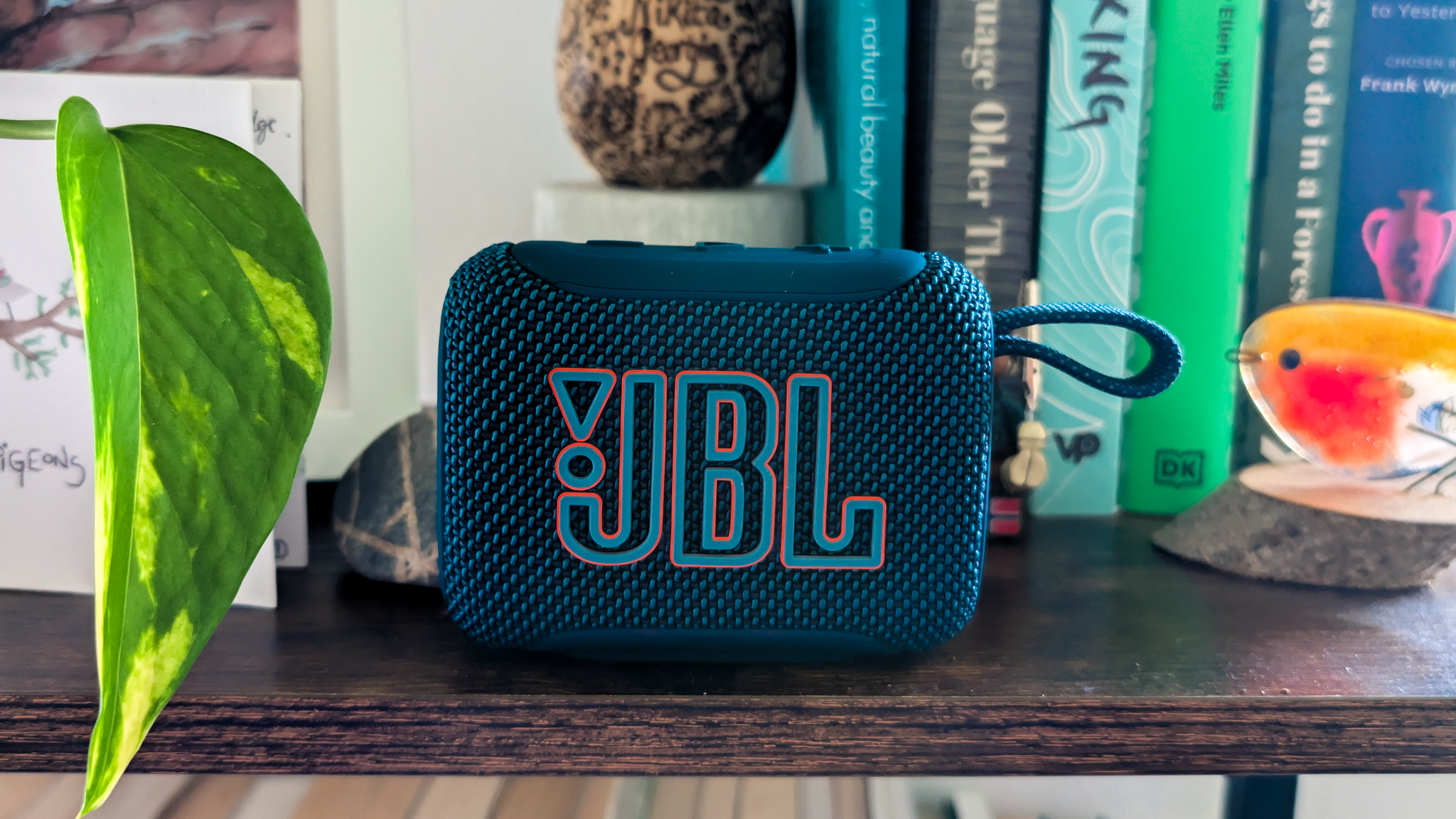 A JBL Go 5 Bluetooth speaker in blue