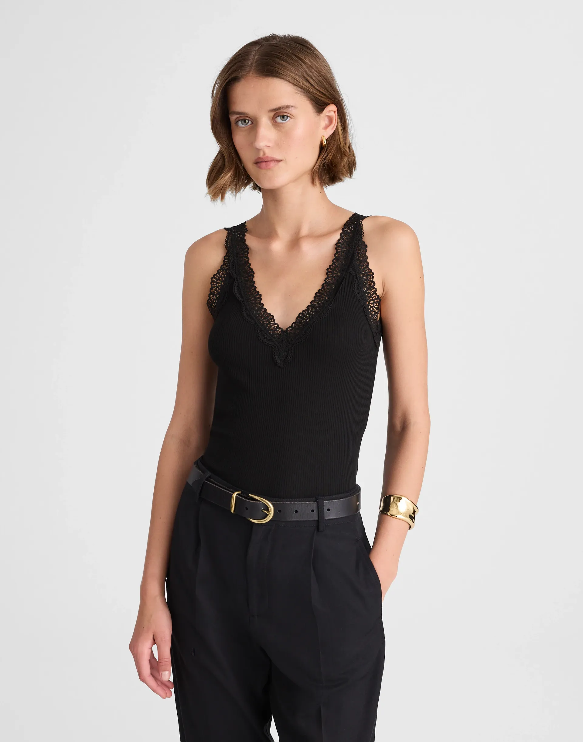 Lace-Trim V-Neck Tank