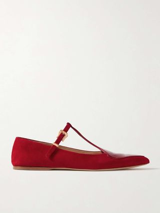 Liv Patent Leather-Trimmed Suede Mary Jane Ballet Flats