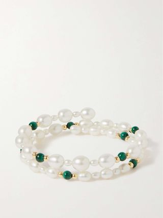 The Pearl Next Door 9-Karat Gold, Pearl and Malachite Bracelet