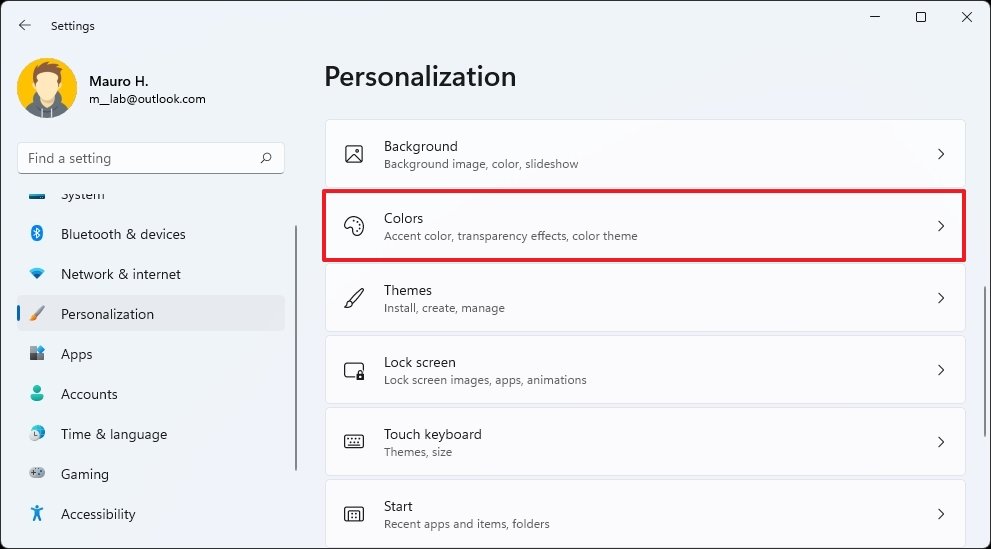 Open Colors Settings