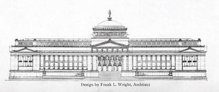 Drawing of a large house by Frank Lloyd Wright.