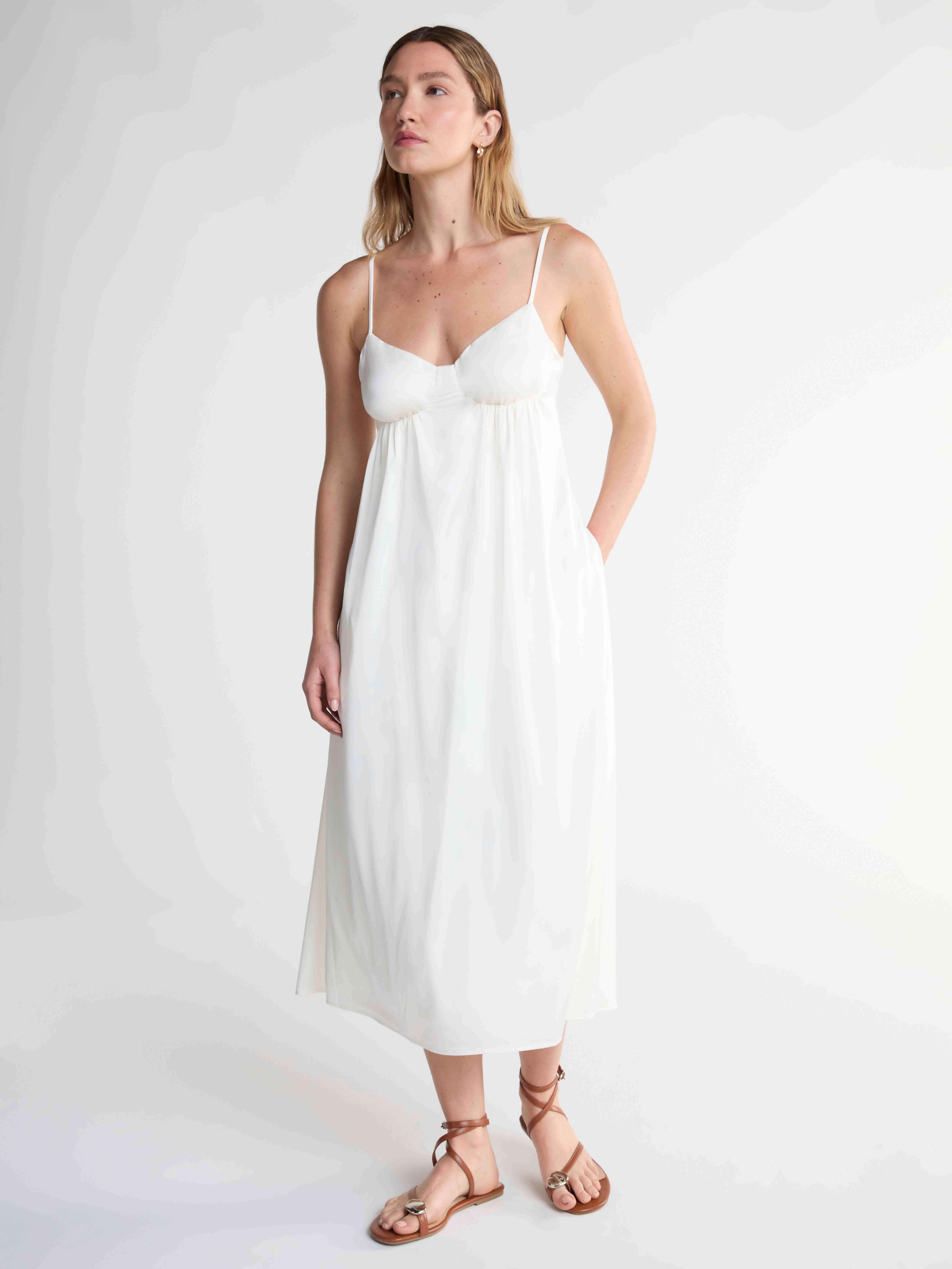 Scoop, Satin Ruched Maxi Slip Dress