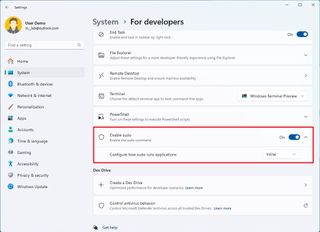 For developers enable sudo