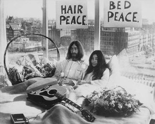 John & Yoko in bed at the Amsterdam Hilton