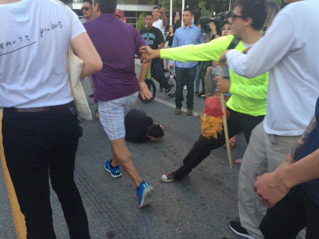 Protesters against Donald Trump in San Jose, California.