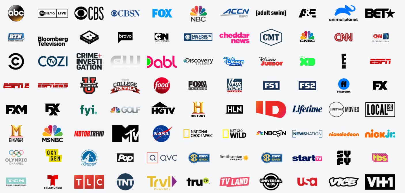 Logos of Hulu + Live TV plan channels