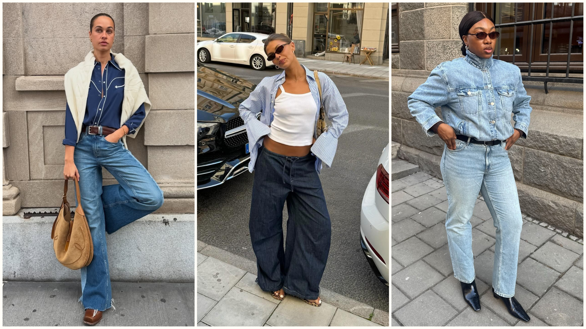 three of the five jeans and a shirt outfits to wear this autumn, as spoken about in this piece.