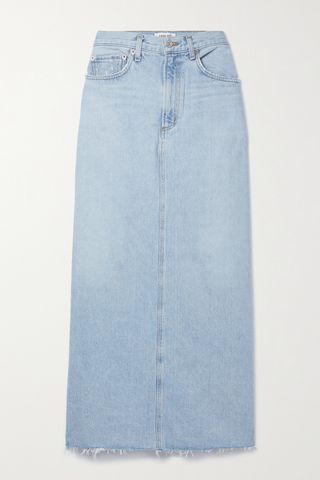 + Net Sustain Hilla Frayed Organic Denim Maxi Skirt