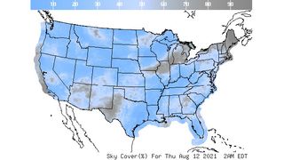This weather map shows the forecasted cloud coverage over the U.S. at 2 a.m. EDT (0600 GMT) on Aug. 12, 2021.