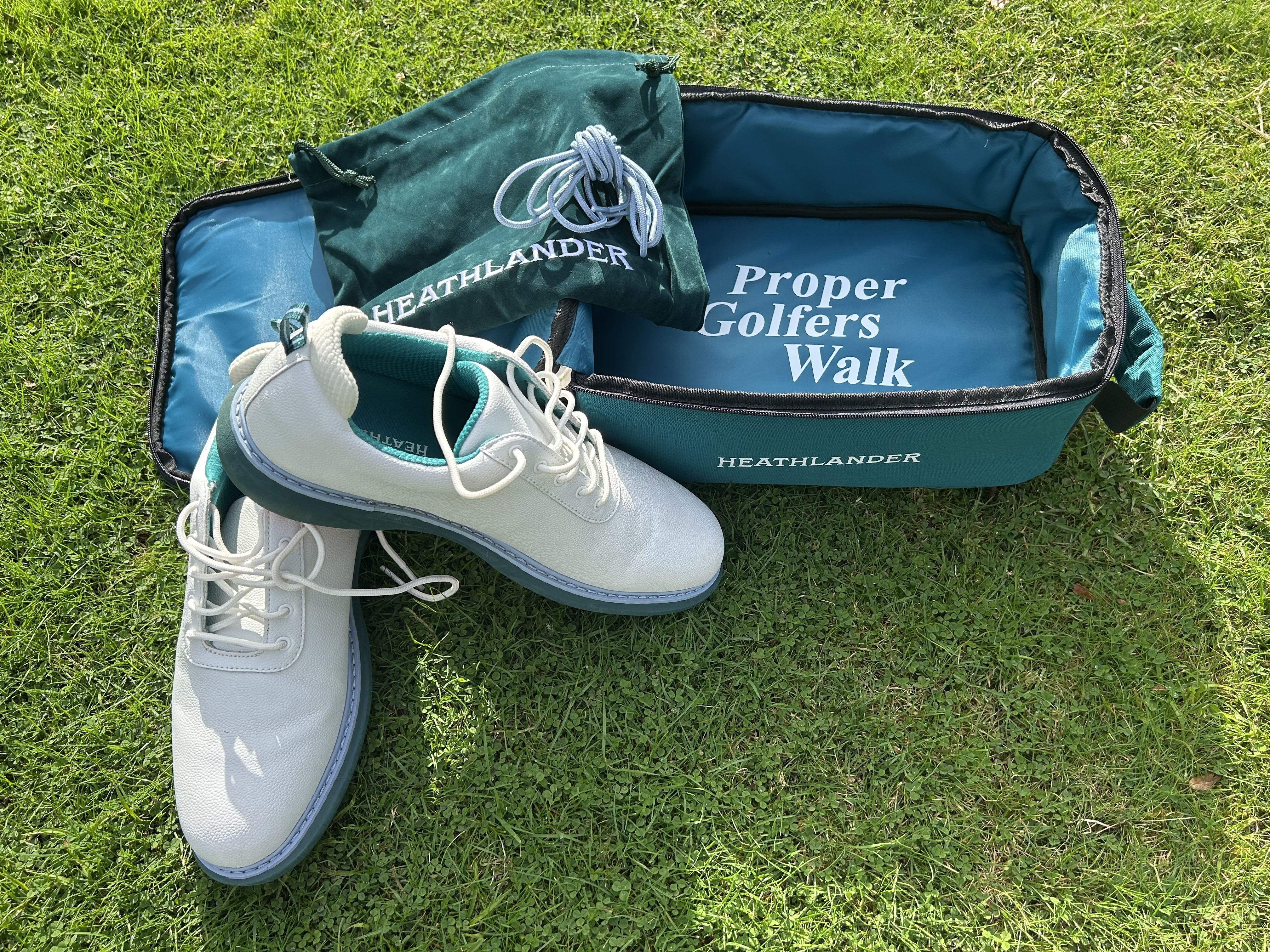 Heathlander golf shoes, shoe bag and spare laces