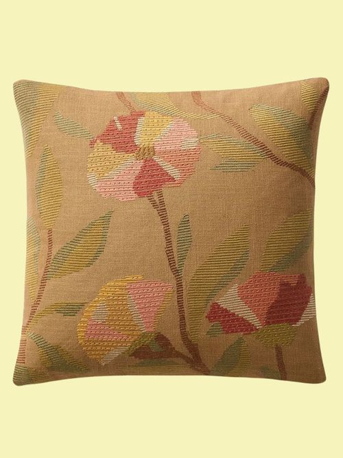 Embroidered Ribbed Floral Pillow Cover