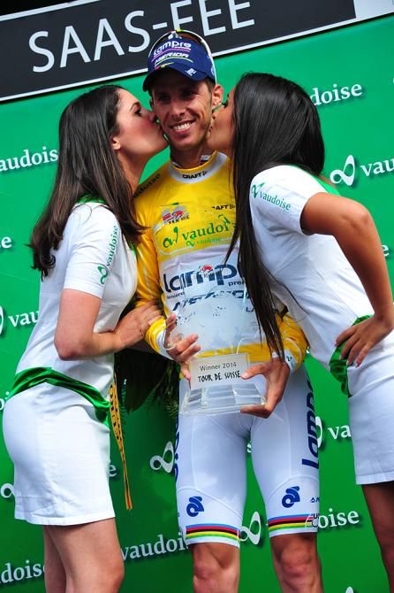 Rui Costa (Lampre-Merida) celebrates his overall victory on the final podium