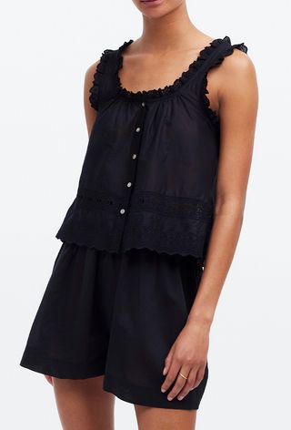 Madewell Embroidered Ruffle Trim Sleeveless Top