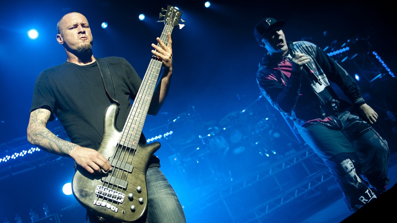 Sam Rivers and Fred Durst of Limp Bizkit perform at Brixton Academy on May 29, 2012 in London, England.