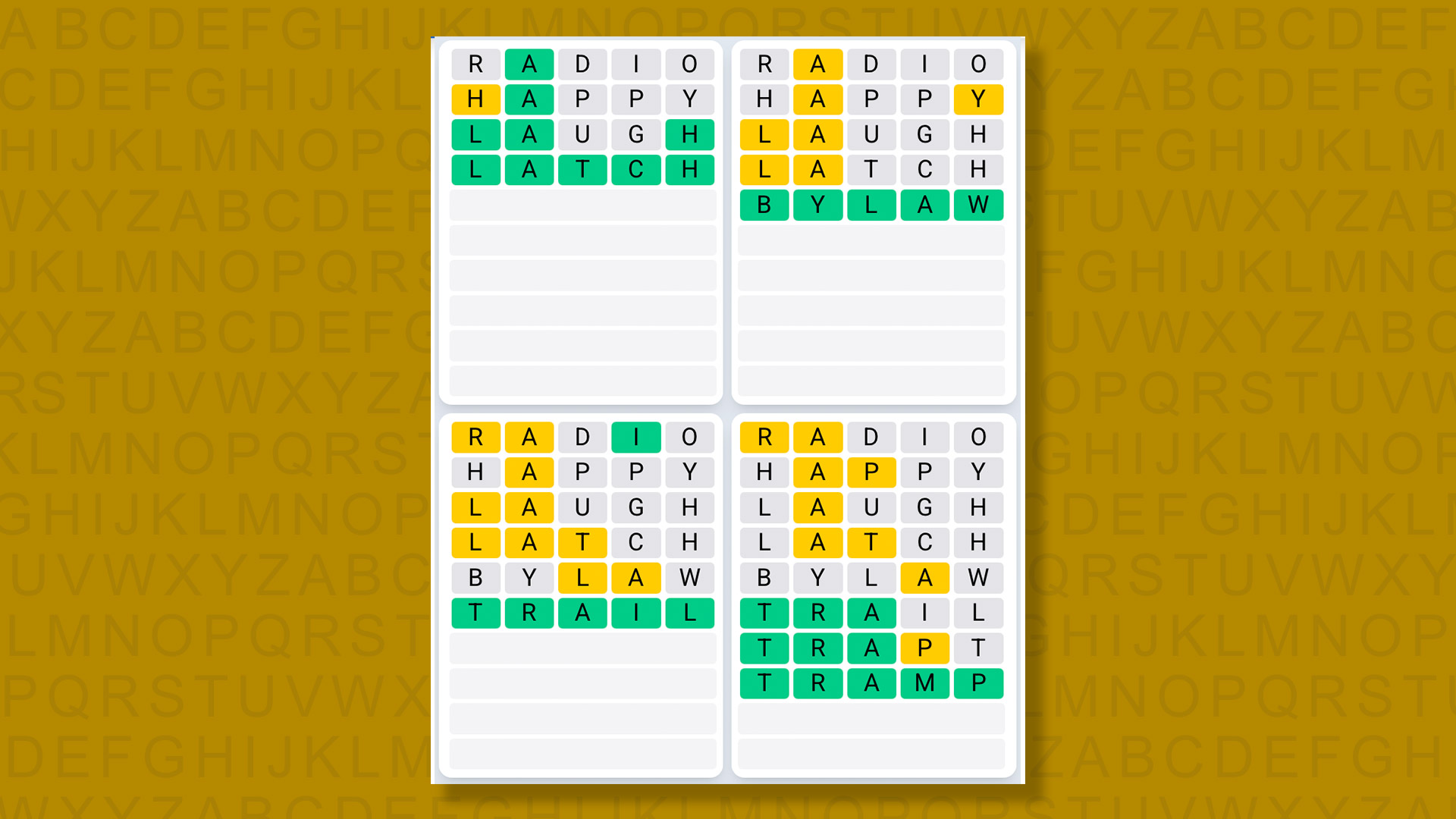 Quordle Daily Sequence answers for game 1346 on a yellow background