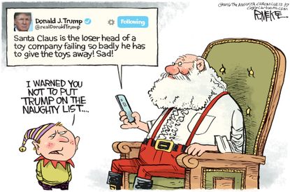 Political cartoon U.S. Donald Trump Santa Christmas holiday