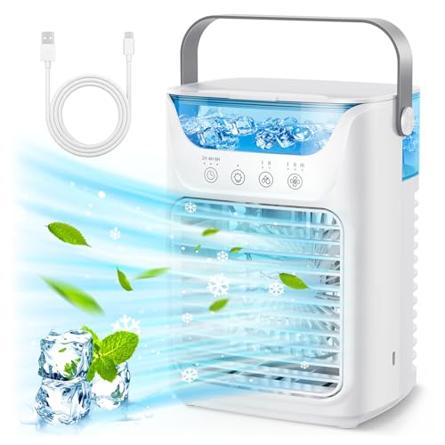 Mini Air Cooler Portable Air Conditioner Fan With 700ml Water Tank Usb Rechargeable Mobile Cooling Device 3 Speed Settings Handle Design 7 Color Night Light for Bedroom Office Desk Travel