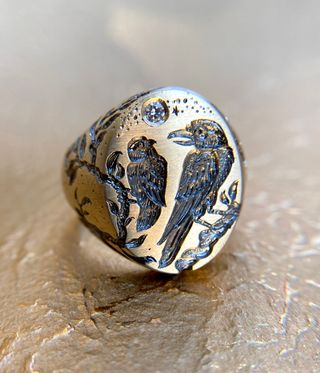 silver engraved jewellery – birds on signet-style ring