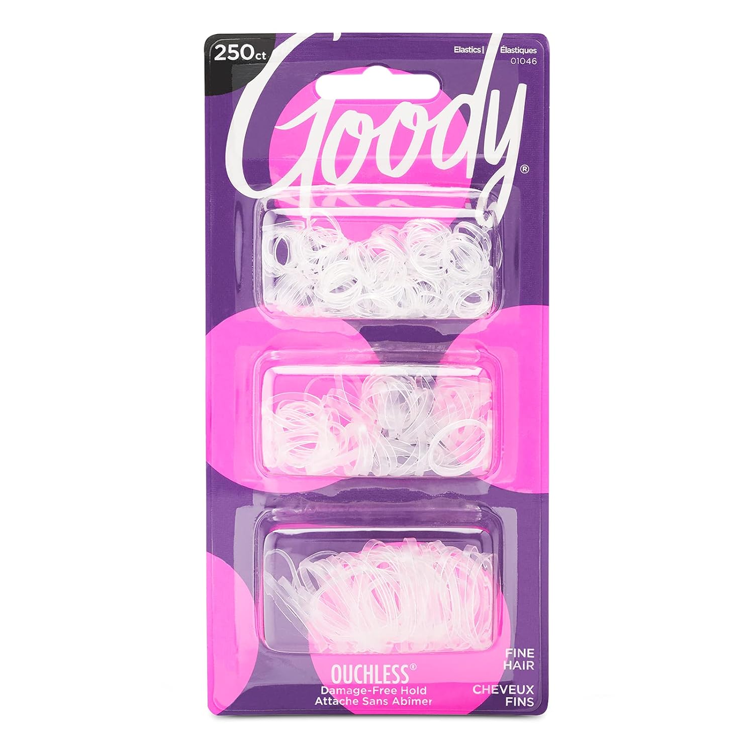 Goody Ouchless Polyband Hair Ties - 250 Ct, Clear, Latex Hair Bands for Women&#039;s Hair, Easy Glide, Ultra-Strong Hold Hair Accessories for Women &amp;amp; Men, Secure Hold Ridge Design, All Hair Types