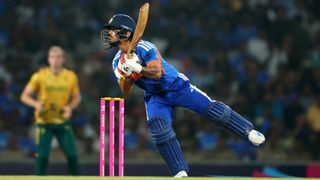 Ishan Kishan of India plays a shot during a warm up match between India and South Africa prior to the ICC Men's T20 World Cup India & Sri Lanka 2026 at DY Patil Stadium on February 04, 2026 in Navi Mumbai, India. 