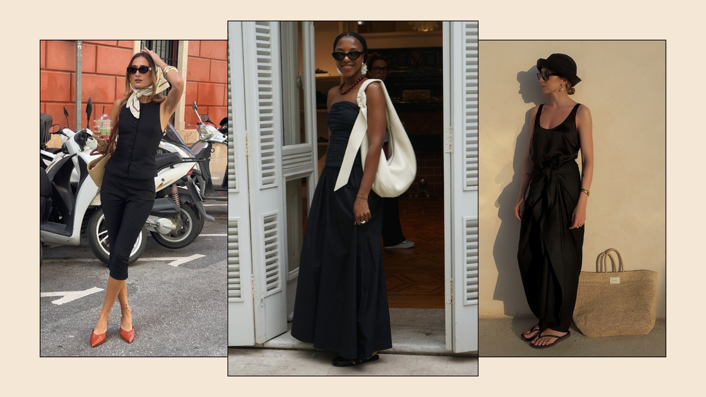 Magdalena Maria Gontarz, Taffy Msipa and Brittany Bathgate wearing all-black summer outfits.