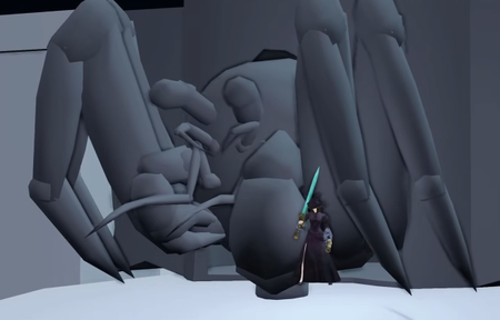 A screenshot showing a giant enemy crab wearing a castle tower as a shell, which was cut from Dark Souls 2 in its development stage