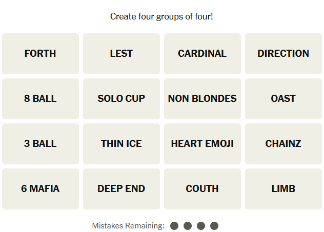 The New York Times Connections puzzle on January 9, 2025