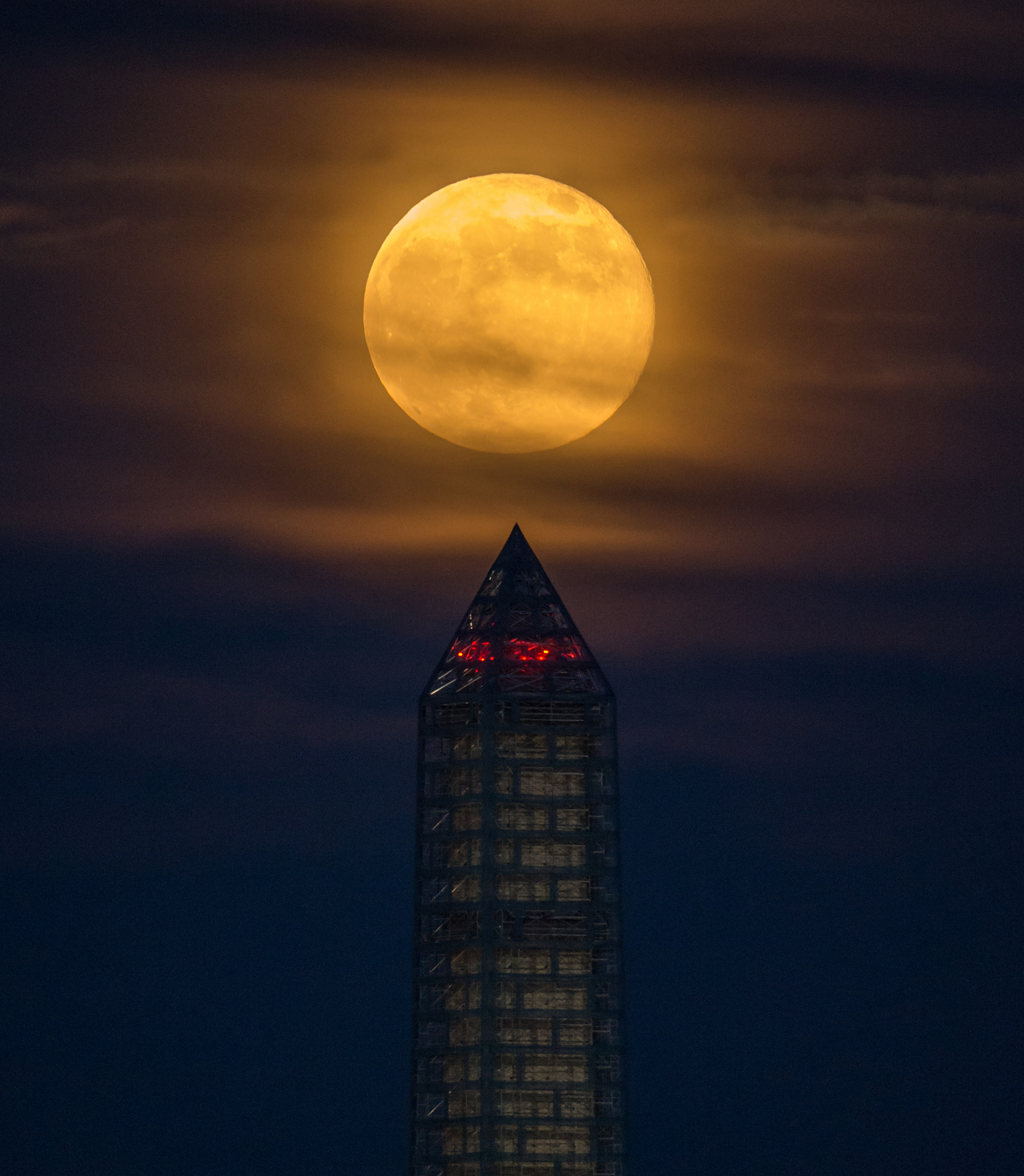 A supermoon shines above the Washington Monument in June 2013.