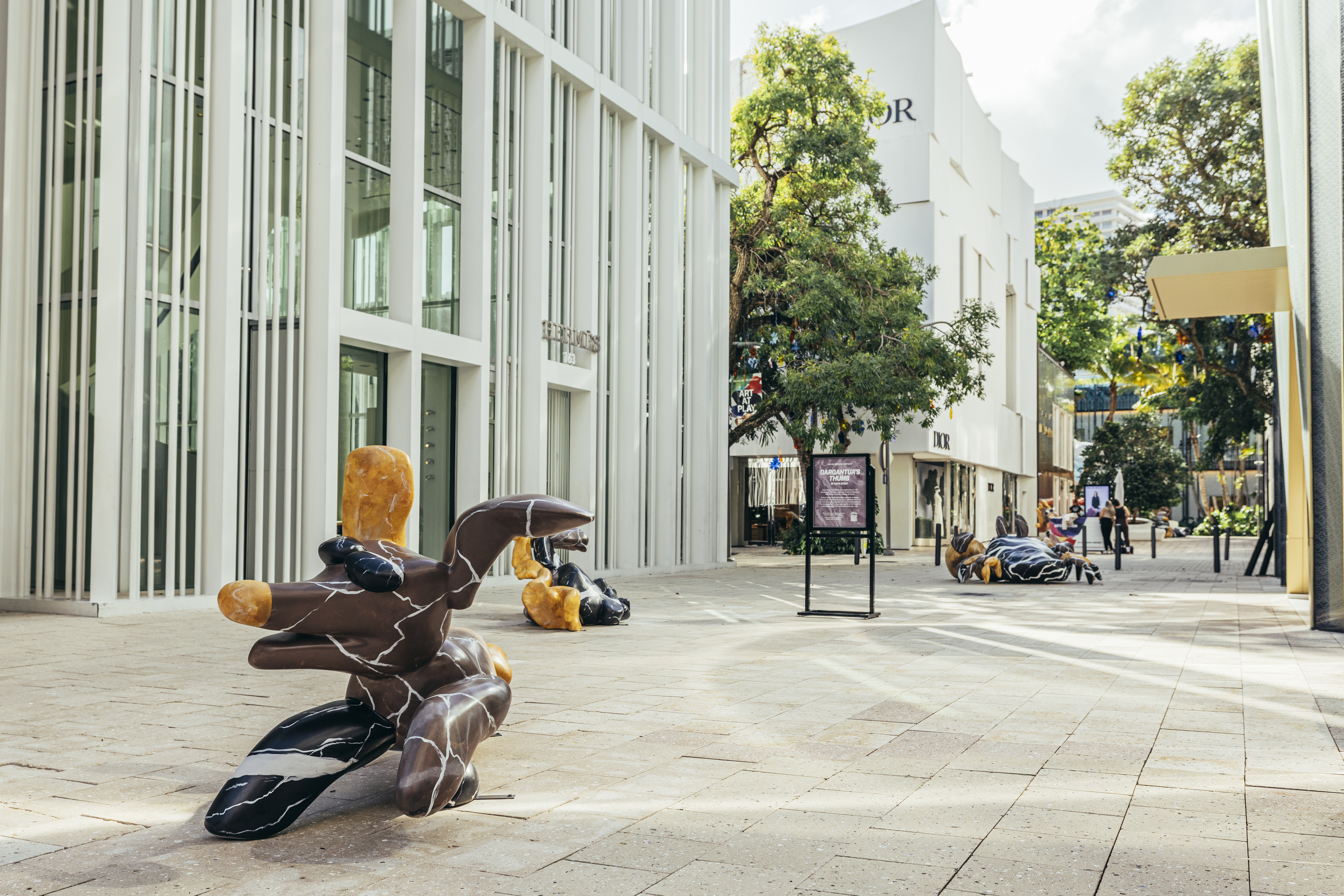 Stone animals installed at Miami Design District, created by Katie Stout