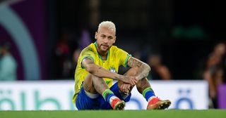 Neymar of Brazil looks dejected after the FIFA World Cup Qatar 2022 quarter final match between Croatia and Brazil at Education City Stadium on December 09, 2022 in Al Rayyan, Qatar.