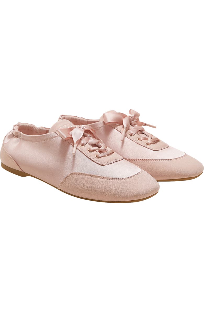 Square-Toe Lace-Up Satin Sneakerina